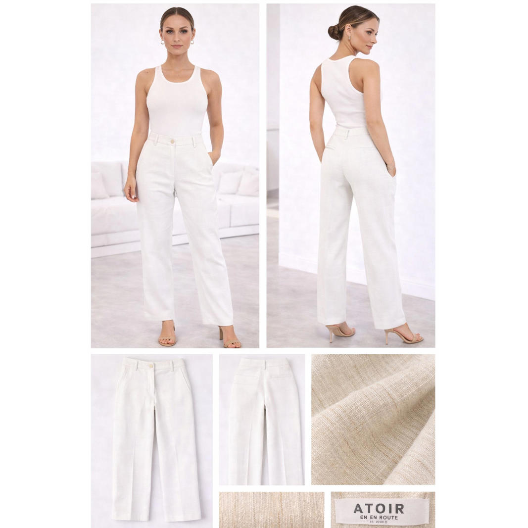 Atoir En Route Pant Au 12 Us 8 White Tailored Trouser High Waist Textured At1906